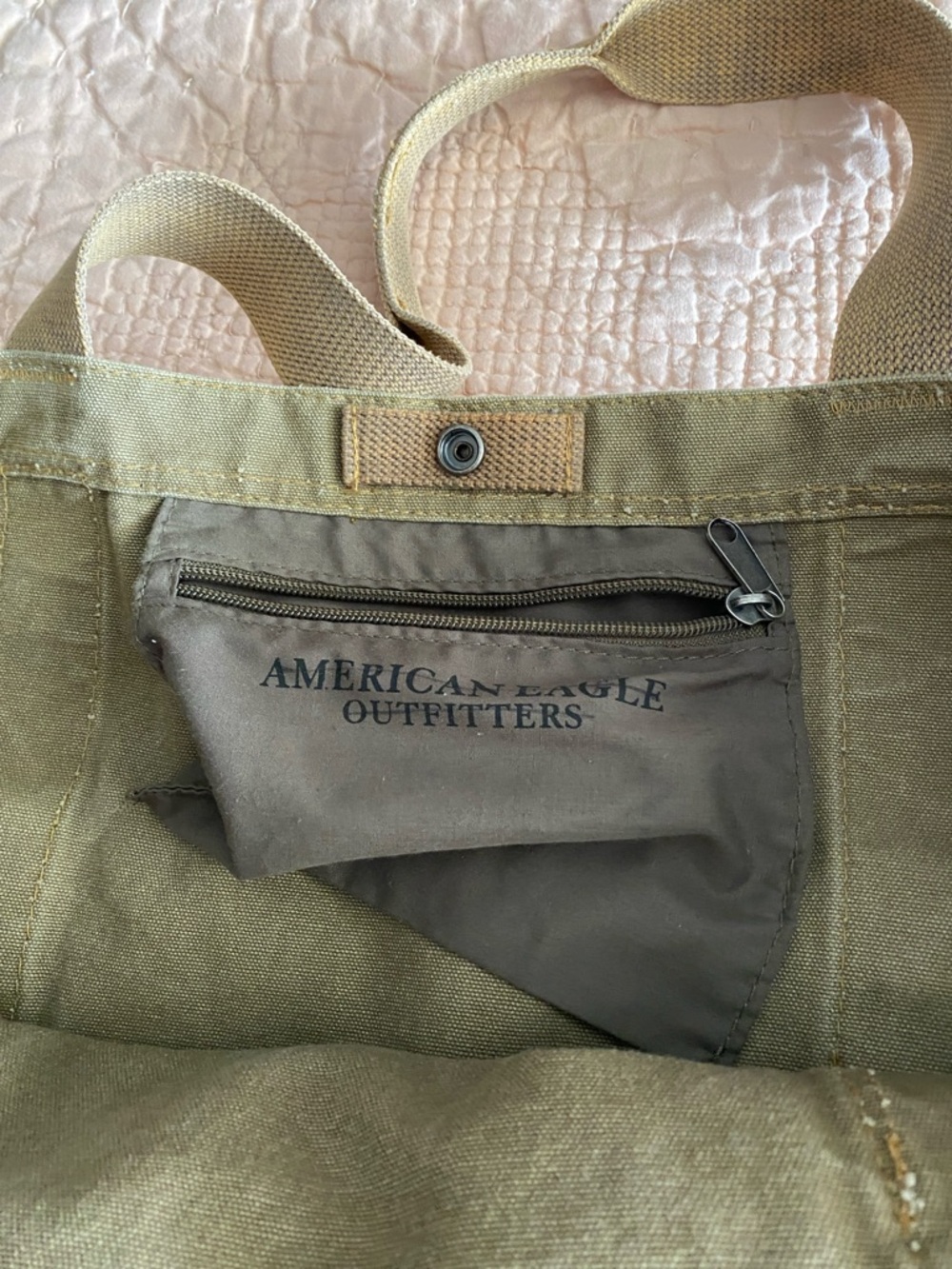 American Eagle Outfitters Tan Canvas Tote Bag with Brown Straps - Picture 5 of 11